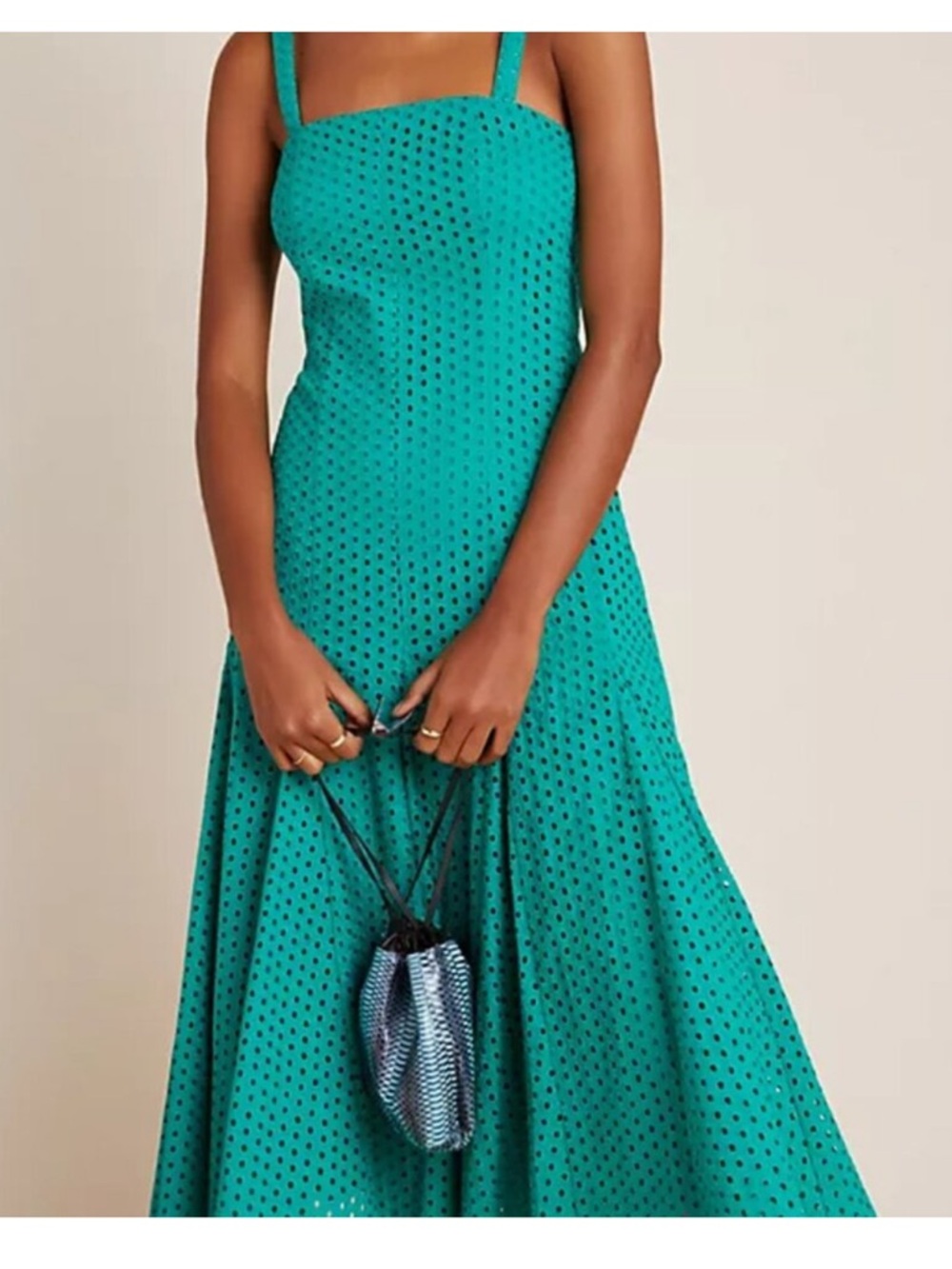 NWT Anthropologie Maeve emerald green midi eyelet dress